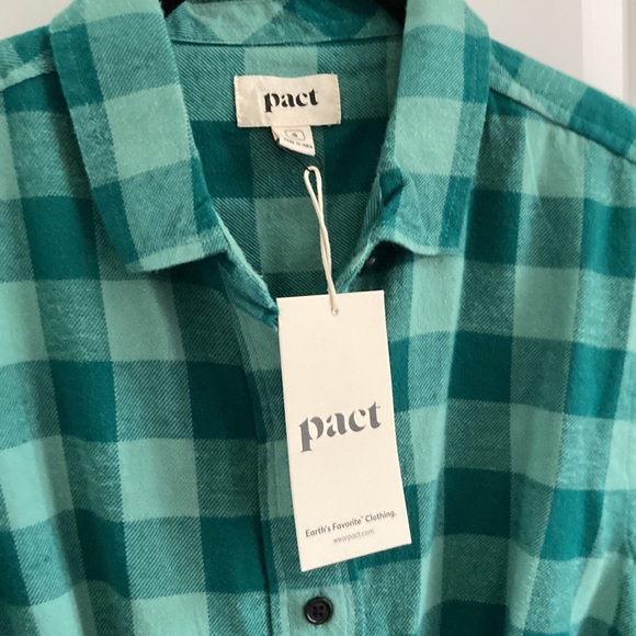 Pact Mineral Green Organic Cotton Flannel Long Shirt Sz Small - Picture 2 of 7